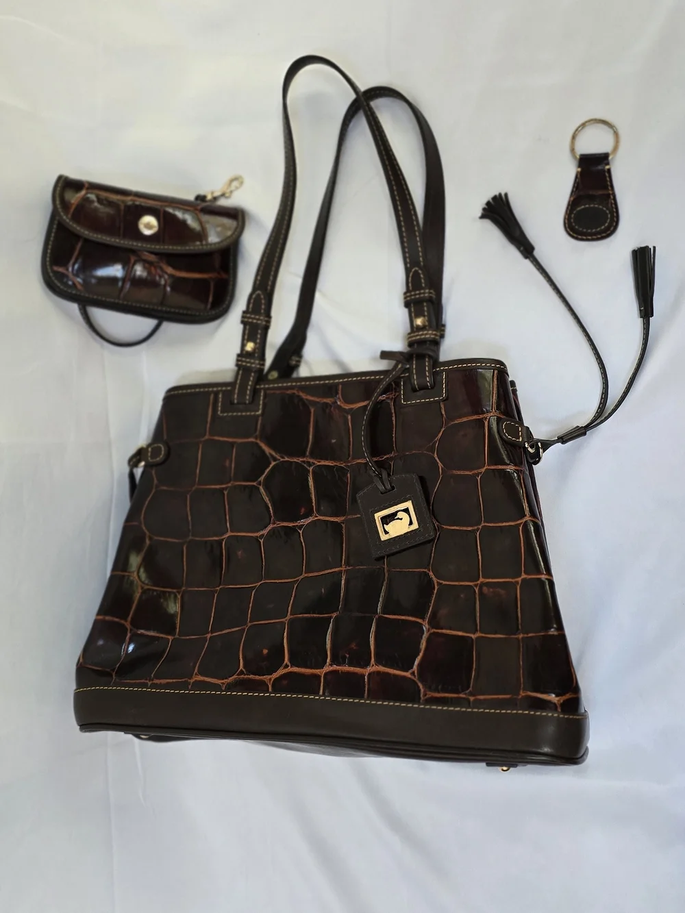 Dooney & Bourke Dillen Croco Embossed Leather Tote 3-Piece Set